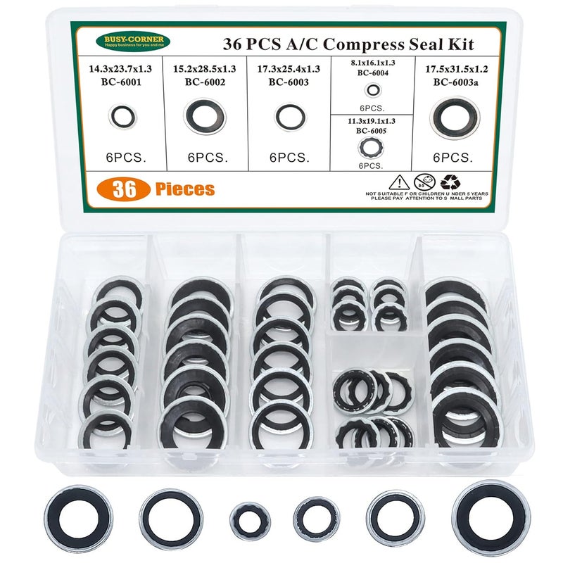 BUSY-CORNER A/C System Compressor Gasket Seals Air Conditioning Compressor Port Seal Washer Kit (36) - Image 1